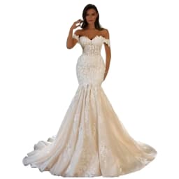 Customized Off The Shoulder Tulle Wedding Dresses for Bride Mermaid Laces Applique Boho A Line Bridal Gowns with Train