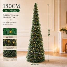 Foldable Artificial Christmas Tree 150cm/180cm with LED Lights Integrated Christmas Tree Family Christmas Party Scene Decoration