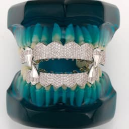TOPGRILLZ Vampire Bling Full Micro Pave Cubic Zircon Teeth Grillz Caps 8 Top& 8 Bottom Removable Dental Grills For Halloween