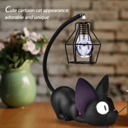 ZK50 Cute Black Cat Night Light Resin Craft Desktop Lamp Room Table Decoration Gift (Black Eyes)