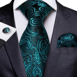 Hi-Tie Teal Green Solid Paisley Silk Wedding Tie For Men Fashion Design Quality Hanky Cufflink Men Gift Necktie Set Dropshipping