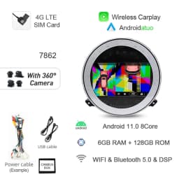8+256G 7" Auto Android 14 Car Radio GPS Player Carplay Navi Bluetooth 4G LTE Wifi For BMW Mini Cooper R56 R57 R58 R60 2007-2013