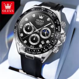 OLEVS 2875 Original Luxury Brand Quartz Watch for Men Silicone Strap Chronograph Auto Date Waterproof Moon Phase Man Sport Watch