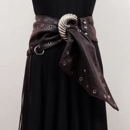 [EAM] Pu Leather Coffee Tassels Irregular Long Wide Belt Personality Women New Fashion Tide All-match Spring Autumn 2026 1DH8694