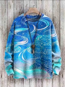 Vintage Art Printed Casual Knit Pullover Sweater Women For Men Sweater