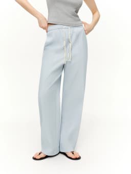 DUSHU 2026 Spring Women's Tie-Waist Bootcut Pants, Elastic High Waist Flared Casual Trousers, Y2K Retro Loose Fit Lounge Pants