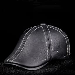 New Cowhide Genuine Leather Men Berets Cap Hat High Quality Fashion Men's Real Leather Adult Striped Black Hats