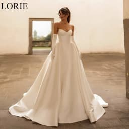 LORIE Elegant Ivory Satin Wedding Dresses A-Line Strapless Pleated Fairy Bride Prom Gown Draped Vintage Bridal Gowns Customized