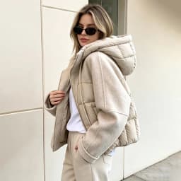 Women Mixed Fabric Spliced Puffer Jacket Hooded Drawstring Zip Up Long Sleeve Quilted Warm Cropped 2026 New Ladies Outerwear