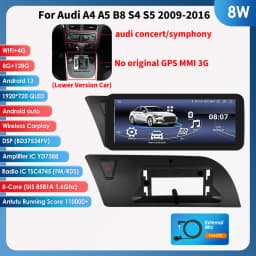 10.25"Android 12 Auto Car radio For Audi A4 A5 B8 S4 S5 2009-2016 Multimedia Video player 4G Carplay GPS navi Stereo QLED Screen