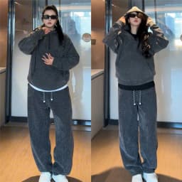 Silver Thread Sportswear Set for Men And Women Casual Sweatshirt Wide Leg Pants Autumn New Style Long Sleeve Polyester Fiber