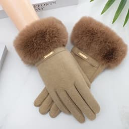 Women Winter Keep Warm Plush Wrist Fingertips Clamshell Touch Screen Gloves Fashion Elegant Retro Luxury Drive Cycling Thicken