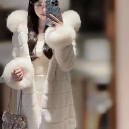 2025 Young Style Thickened Younger Looking Artificial Fur Collar Hooded Leather Coat Women's Mid-Length Sweet Style