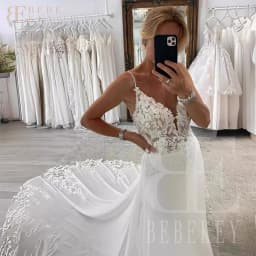 BEBEKEY Customized Elegant Lace Wedding Dress Appliques Wedding Party Gown A-Line Bridal Dresses Backless Formal Gowns Robe
