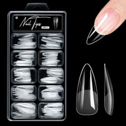 100pcs Almond Square Traceless Transparent False Nail Stickers Full Cover Pressed Nail Acrylic Suitable for Nail Art Extension