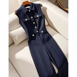 Ladies New Slackness Unique Jumpsuit Temperament Advanced Feeling Tibetan Blue Simple Leisure High Waist Spring And Autumn Bib