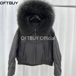 OFTBUY Short Zipper Parkas with Fur for Women Winter Warm Thick Duck Down Jacket Real Rccoon Fur Collar Women Hooded Clothing
