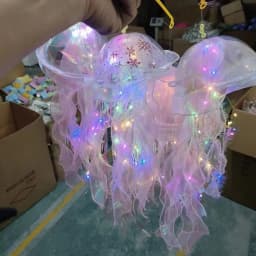 Jellyfish Colorful Nightlight Button Battery Hanging Ceiling Lantern with Ribbon&Bead LED Bulbs for Children Bedroom