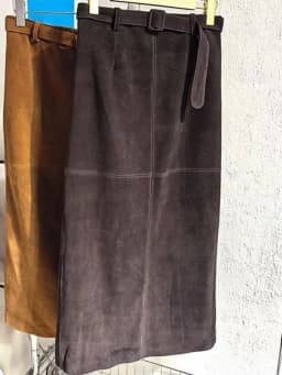 Retro Ladies Solid Color Genuine Leather Suede Long Skirts 88cm High Waist Belt Sheepskin Handmade Knee Length Skirt Vintage