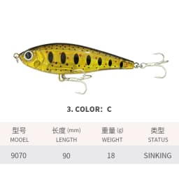 3D Inshore Twitchbait 90SS Slow Sinking 9cm 18g Pencil Stick Bait Saltwater Pesca Artificial Bait Seabass Fishing Lures Supplies