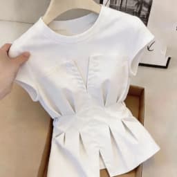 New Korean Splicing Short-sleeved T-shirt Summer Women's Fake Two-piece Waist-covering Belly Shoulder Coat Female Blouse Tops