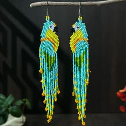 Glass Bead String Earrings with Parrot Design Bohemian Fringe Earrings Seed Bead Strings Women's Jewelry for Everyday Wear