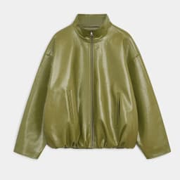 Olive Green Leather Jacket Coat Silhouette Vintage High Street Trend Zipper Lapel Short Overcoat Loose Casual Top Outwear Autumn