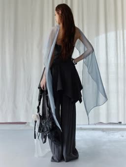 [EAM] High Elastic Waist Gray Ruffles Irregular Bandage Wide Leg Pants New Trousers Women Fashion Tide Spring Autumn 2026 1DJ281