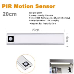 USB Rechargeable Bar Light Hand Sweep Sensor/PIR Motion Induction Kitchen Stair Hallway Night Lighting 20cm/40cm Magnetic Mount