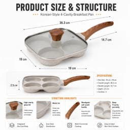 Deepened Divided Egg Frying Pan 4 Section Pancake Maker Aluminum Alloy Omelet Cooker Pan With Glass Lid For All Stoves