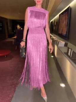 LGRQ 2026 new autumn and winter stand collar sleeveless tassels slim pullover high waist dress female vestido