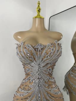 Luxury Women Sexy Sparkly Crystal Sequins Mesh See Through Openback Outfit Birthday Dress Dancer Performance Stage Costume