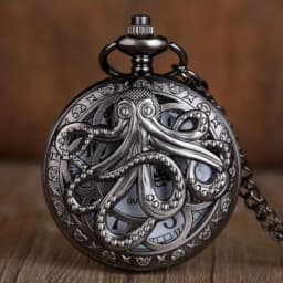Vintage Punk Black Octopus Creative Flap Quartz Pocket Watch