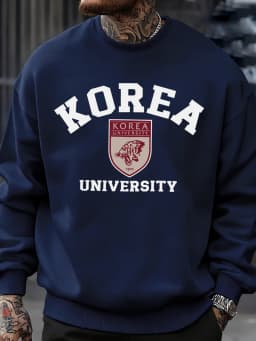 Korea University Pattern Men Sweatshirt Autumn Hip Hop Pullovers Loose Fashion Unisex Sweatshirts Soft Fleece Sportswears