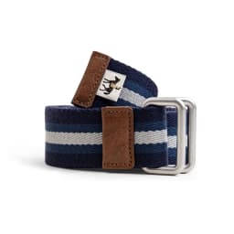 Maden Women's No-hole Blue and White Colorblocking Belts Double Ring Buckle Belt Retro Striped Woven Canvas Elastic Belt
