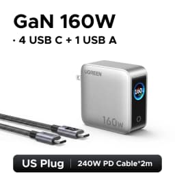 UGREEN 160W GaN Charger With Smart Display AVS PD 3.1 140W QC4.0 For MacbookPro Laptop iPhone 18 17 iPad Tablet SamsungS25 Ultra
