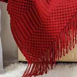 Christmas Red Throw Blanket with Fringe Vintage Bed Throws Decorative Large Red Throw Blanket for Couch Sofa Indoor Outdoor