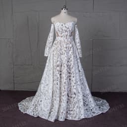 Customized Strapless Wedding Dress with Detachable Long Sleeves Exquisite Lace Bridal Gown Bling Bling New Arrival