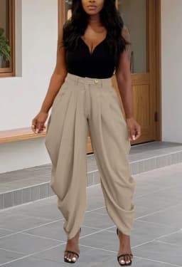 New Women's Pants High Waist Loose Drape Irregular Small Feet Casual Pants Trousers Solid Color