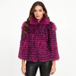 Lady Striped Real Silver Fox Fur Coat Short Jacket Spring Autumn Luxury Elegant Big Size Clothes Luxurious With Fur Collar 2107
