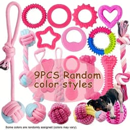 9pcs Random Color Dog Chew Toys, Squeaky Rope Interactive Toy Set for Medium Small Dogs - Cute Puppy Ball with Owner Interaction