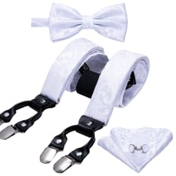 Burgundy Black White  Mens Suspender Adjustable 6 Clips Jacquard Braces Bowtie Hanky Cufflinks Set Silver Gold