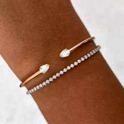 COSYA 2CT Pear Moissanite Open Bangles Bracelet for Women S925 Silver 18K Gold Plated WaterDrop 2 Stone Adjustable Fine Jewelry