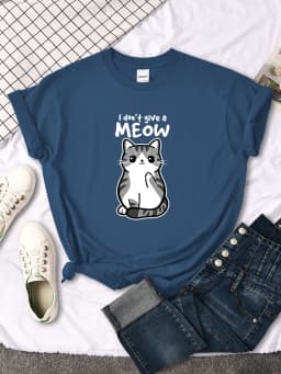 I don't Give A Meow Funny Cat Cartoon Animal Print T-shirts Ladys Oversize Comfortable Kawaii Top Womens Soft Skin-friendly Tees