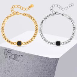 Vnox 5/7mm Width Adjustable Chain Bracelet for Men, Stainless Steel Acrylic Six-Sided Polished Jewelry Gift for Husband Son Him
