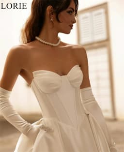 LORIE Elegant Ivory Satin Wedding Dresses A-Line Strapless Pleated Fairy Bride Prom Gown Draped Vintage Bridal Gowns Customized