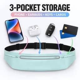 Ultra Slim Running Belt Bag 3 Pocket Reflective Water Resistant Waist Pack Adjustable Sports Phone Holder for Men Women