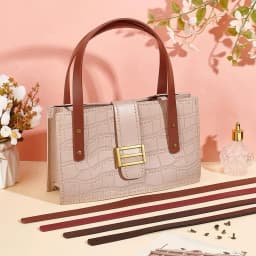 2pcs 60cm Leather Bag Strap with Rivets Women Shoulder Tote Bag Handles for Handbag Replacement Belt Accessories 1.8cm Wide Tan