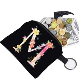 Women's Wallet Coin Purse Small Object Bag Key Ring Buckle Organizers Bags Black Canvas Pink Letter Pattern Print Series
