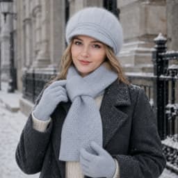 3-Piece Women’s Winter Hat Scarf Gloves Set, Fuzzy Visor Cap & Pull-Through Neck Warmer, Warm Knit Cold Weather Accessories